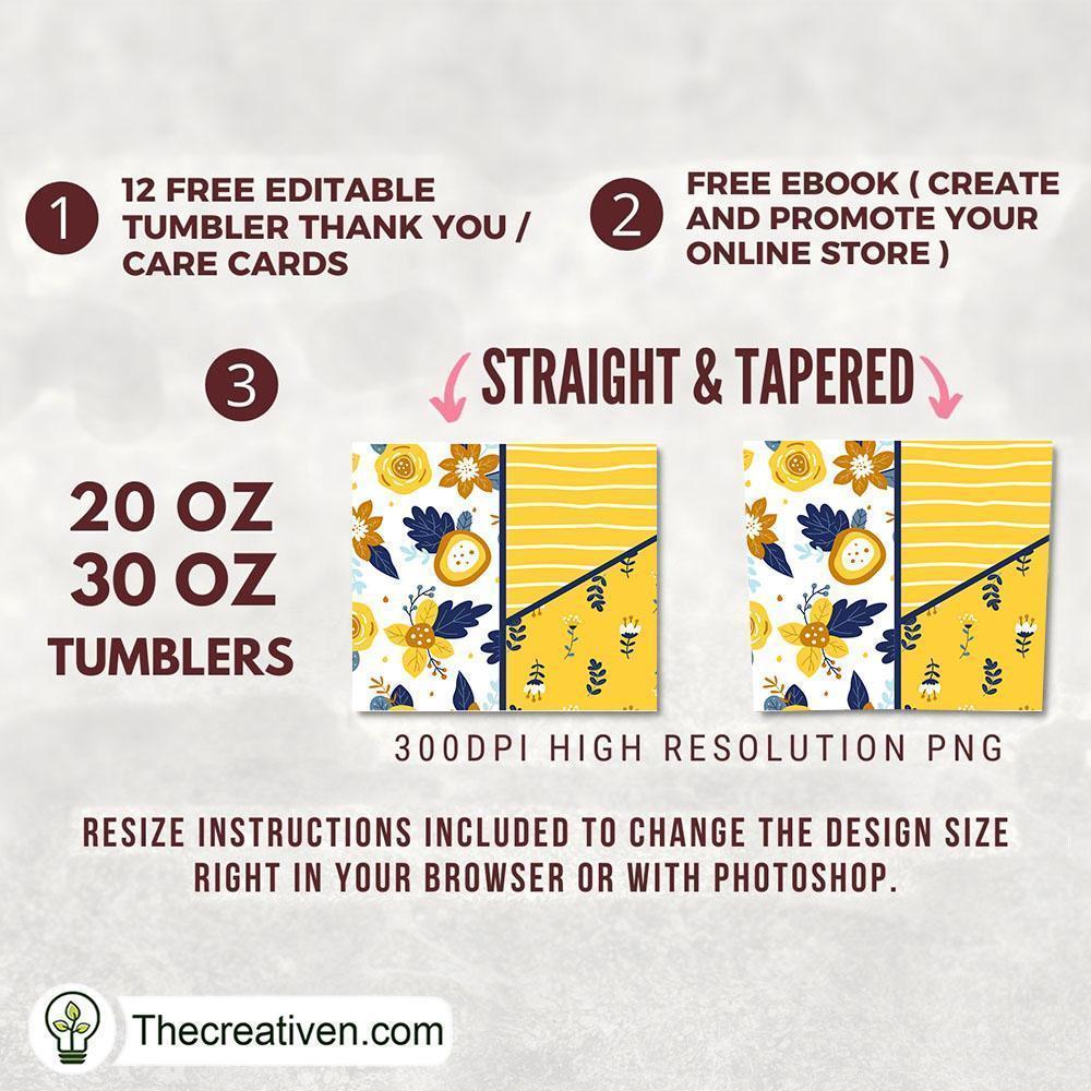 20oz Floral Yellow and Blue Split Tumbler Wrap – Digital Download 2 20oz Floral Yellow and Blue Split Tumbler Wrap – Digital Download - Image 2
