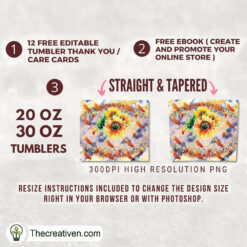 Alternative view of 20oz Skinny Tumbler Marble Sunflower Tumbler Wrap – Digital Download