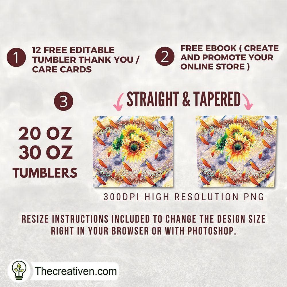 20oz Skinny Tumbler Marble Sunflower Tumbler Wrap – Digital Download 2 20oz Skinny Tumbler Marble Sunflower Tumbler Wrap – Digital Download - Image 2