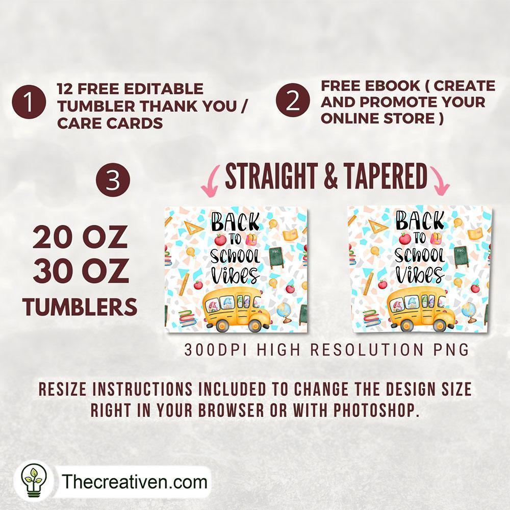 20oz Skinny Tumbler Back to School Vibes, 20oz Skinny Straight, Full Tumbler Wrap, PNG Digital File 2 17 copy 14