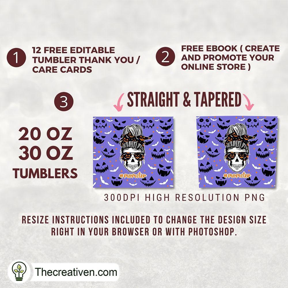 Skinny Tumbler Halloween Momster Skull Tumbler Wrap – Design 32678 2 Skinny Tumbler Halloween Momster Skull Tumbler Wrap – Design 32678 - Image 2