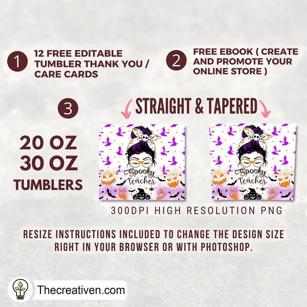 Spooky Teacher Halloween Skinny Tumbler, 20oz Skinny Straight, Full Tumbler Wrap, PNG Digital File 2 Logo - Product