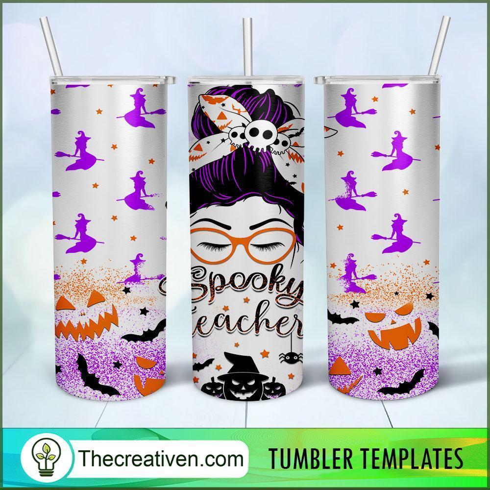 Spooky Teacher Halloween Skinny Tumbler, 20oz Skinny Straight, Full Tumbler Wrap, PNG Digital File 1 Product - Font