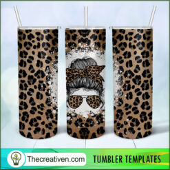 Mom Tumbler Wrap Messy Bun Leopard Tumbler Wrap – Digital Download
