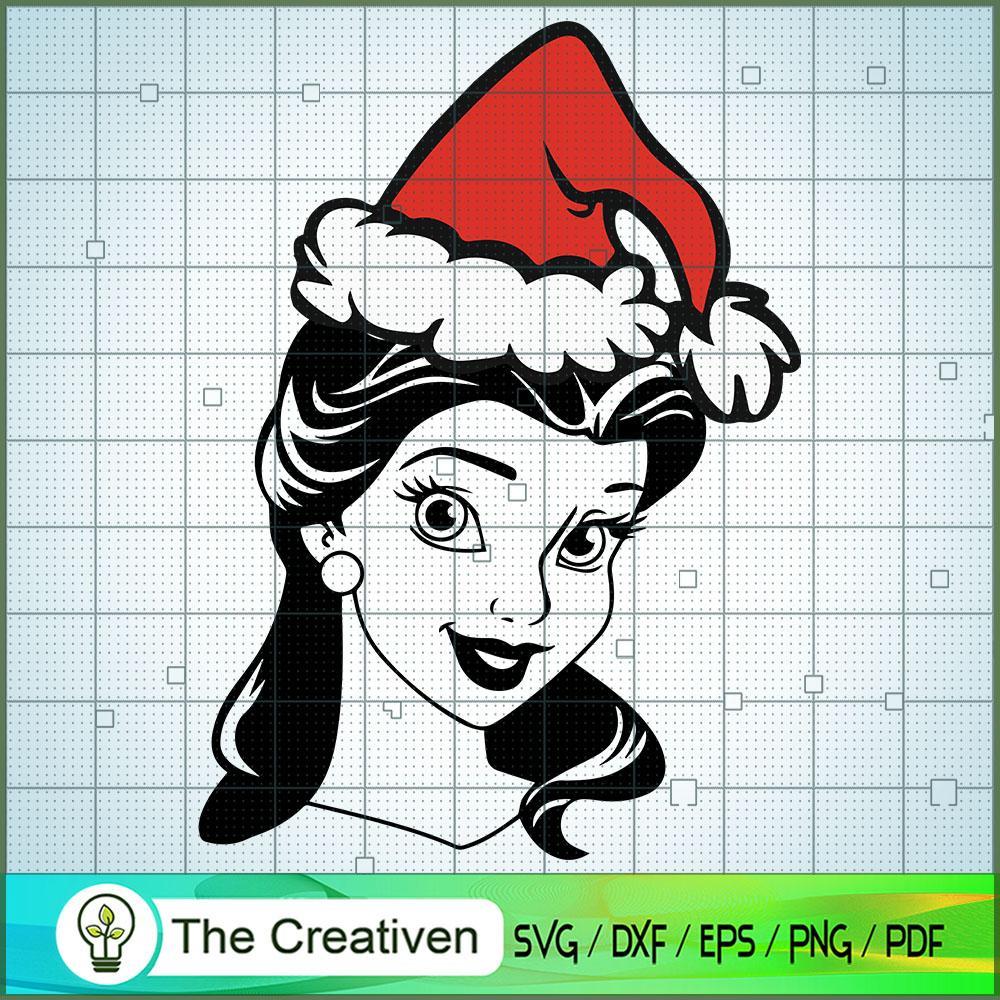 Belle Face Christmas Hat SVG, Disney Princess SVG, Christmas SVG 1 Belle Face Christmas Hat SVG, Disney Princess SVG, Christmas SVG