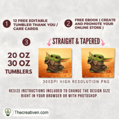 Alternative view of Baby Yoda Cute Full Tumbler Wrap Tumbler Wrap – Digital Download