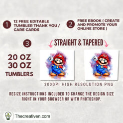 Alternative view of Mario Water Color Full Tumbler Wrap Tumbler Wrap – Digital Download