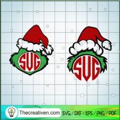 Grinch Head SVG, Christmas Hat SVG, Grinch Christmas SVG