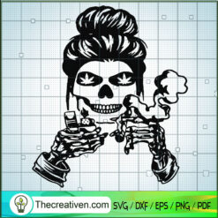 BunHair Skull Smoking SVG, Smoke Weed SVG, Cannabis SVG