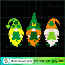 Three Gnomes Holding Lucky Clover SVG, Gnomes SVG, Lucky SVG