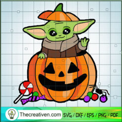 Baby Yoda in Pumpkin Happy Halloween SVG,Halloween SVG,Baby Yoda SVG