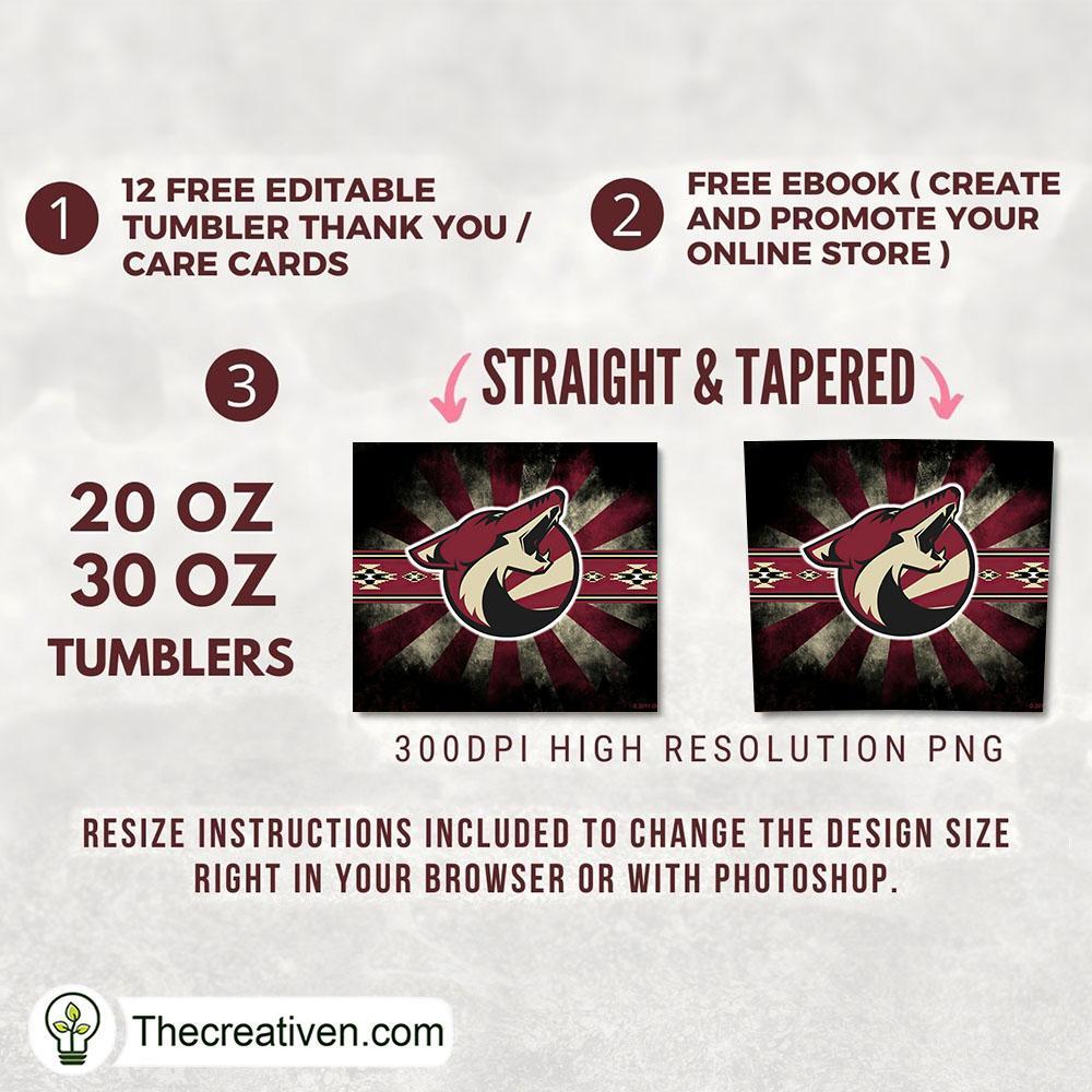 Arizona Coyotes Skinny, 20oz Skinny Straight, NHL Full Tumbler Wrap, PNG Digital File 2 Arizona Coyotes copy 1