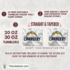 Alternative view of Los Angeles Chargers Skinny Tumbler Wrap – Digital Download