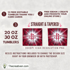 Alternative view of Houston Rockets Skinny Tumbler Wrap – Digital Download