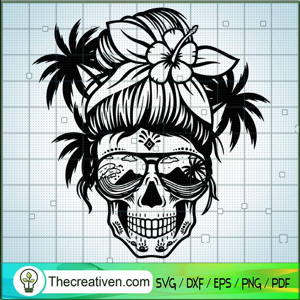 Beach Mom Skull SVG, Messy Bun SVG, Mom Life SVG 1 Beach Mom Skull SVG, Messy Bun SVG, Mom Life SVG