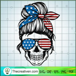 American Flag Skull SVG, Messy Bun SVG, Mom Life SVG