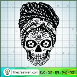Sugar Skull Afro Bun SVG, Skull SVG, Scary Skull SVG