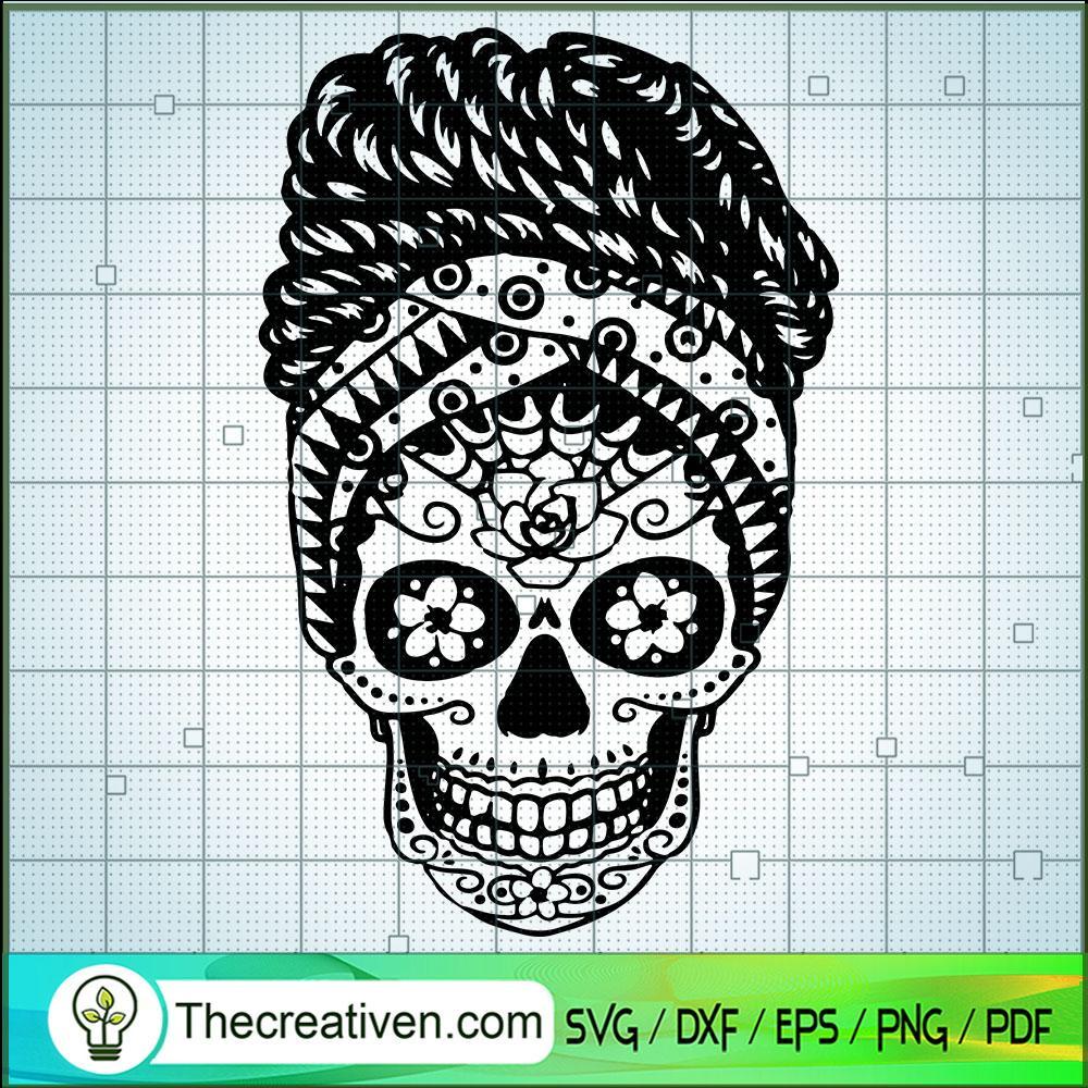 Sugar Skull Afro Bun SVG, Skull SVG, Scary Skull SVG 1 Sugar Skull Afro Bun SVG, Skull SVG, Scary Skull SVG