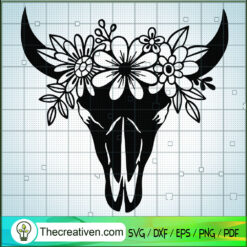 Cow Skull with Flowers SVG, Cow Skull SVG, Flowers SVG