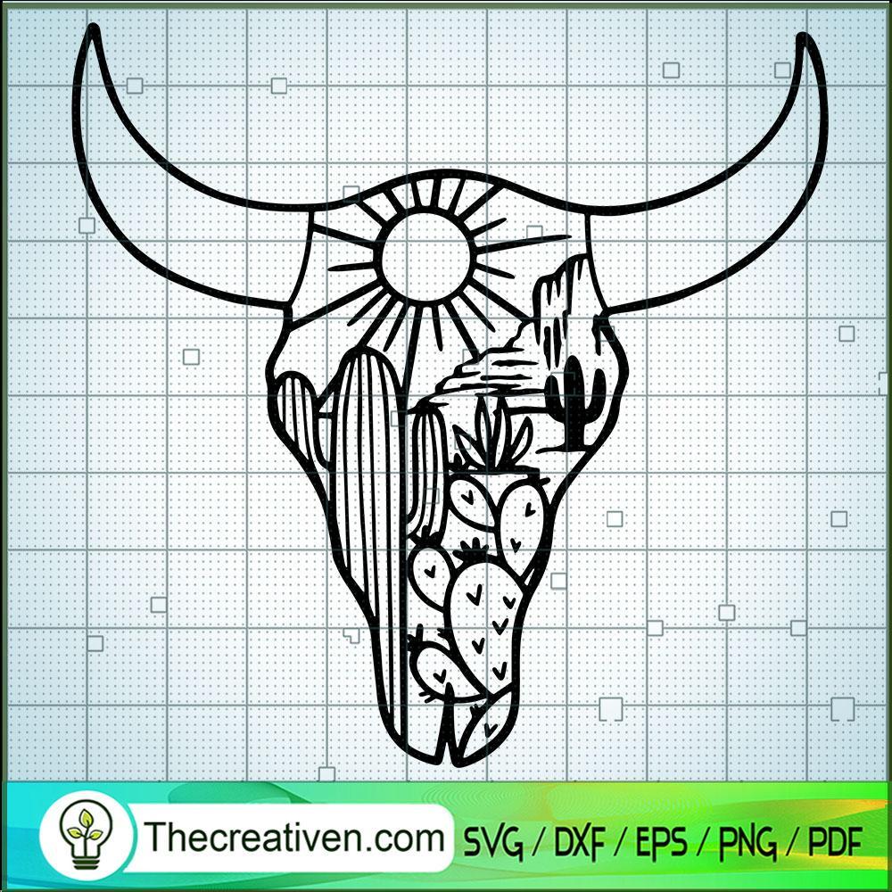 Cow Skull Desert SVG Cut File for Cricut & Silhouette Design 43354 1 Cow Skull Desert SVG Cut File for Cricut & Silhouette Design 43354