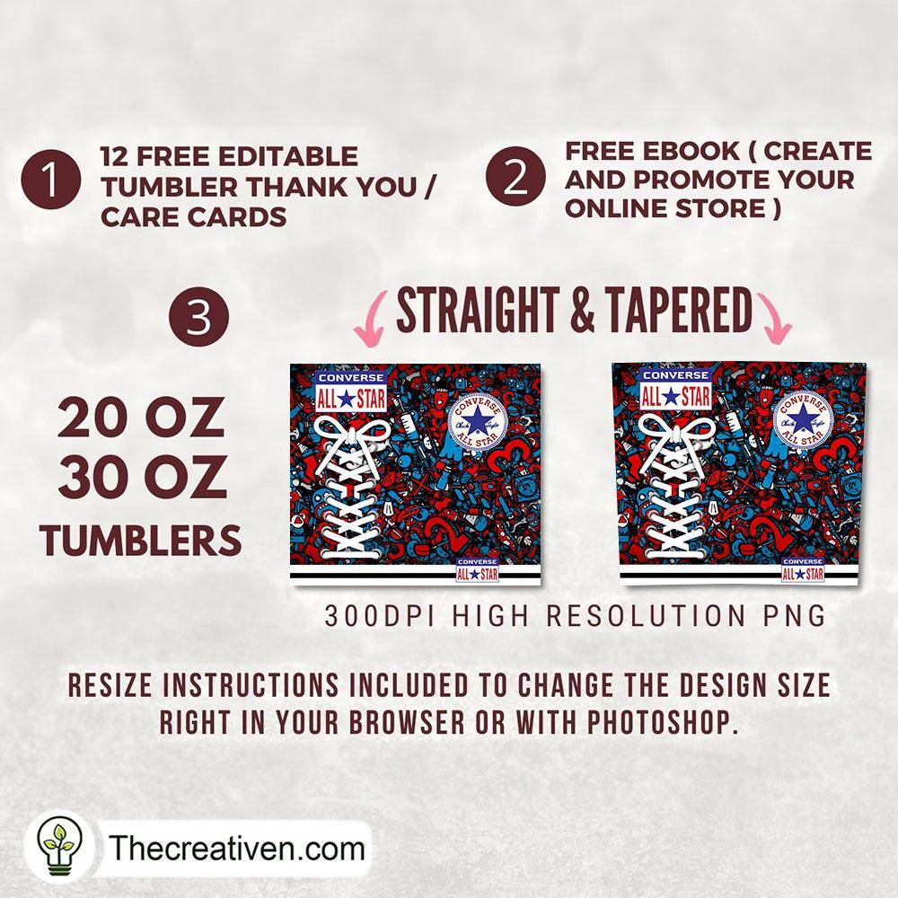 Converse Doodle Skinny Tumbler Wrap – Digital Download 2 Converse Doodle Skinny Tumbler Wrap – Digital Download - Image 2
