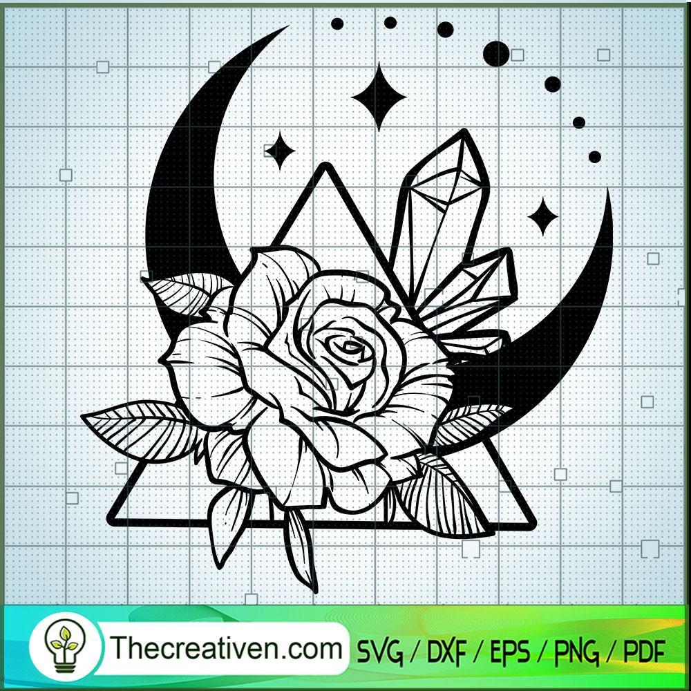 Moon Crystals And Flower SVG, Mystery SVG, Spirituality SVG, Mystic SVG 1 Moon and flower copy