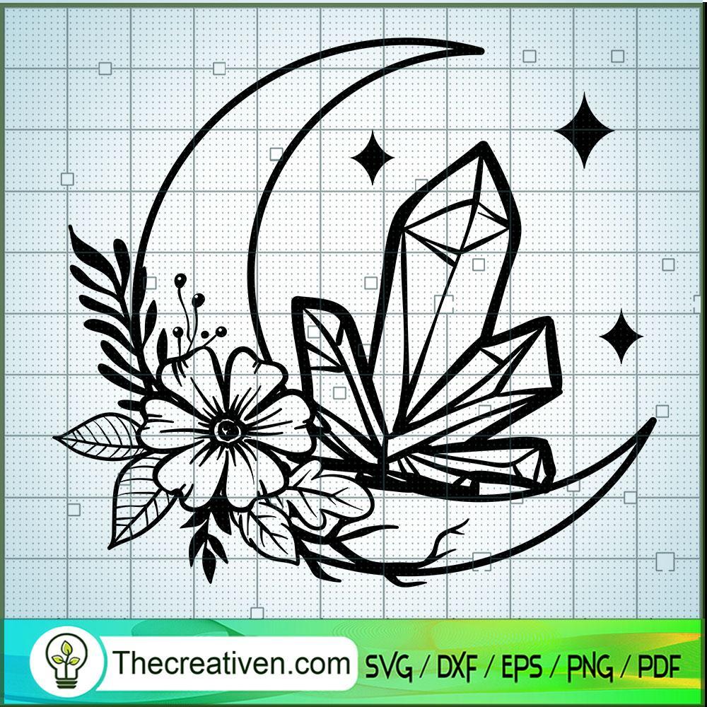 Moon And Flower SVG Cut File for Cricut & Silhouette 1 Moon And Flower SVG Cut File for Cricut & Silhouette