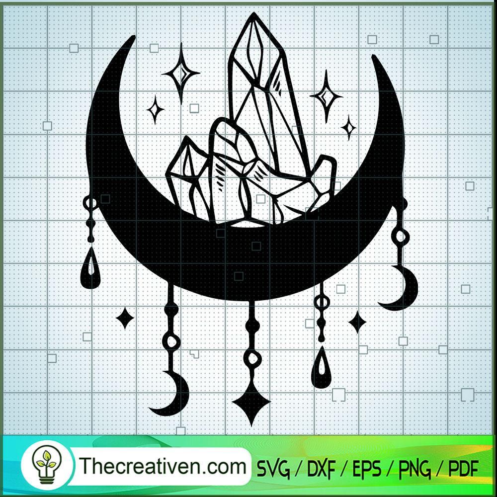 Crystal Moon SVG, Mystery SVG, Spirituality SVG, Mystic SVG 1 Moon and crystals 2 copy