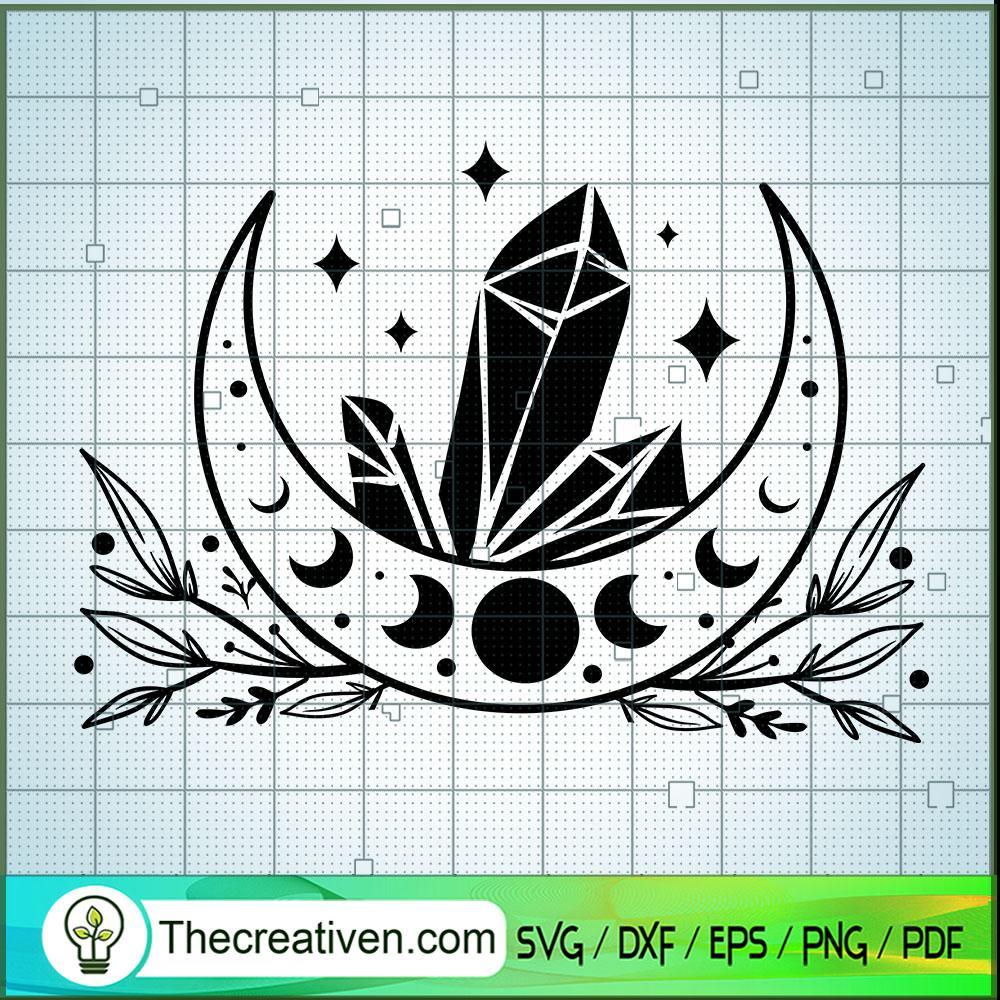 Moon And Crystals SVG Cut File for Cricut & Silhouette 1 Moon And Crystals SVG Cut File for Cricut & Silhouette