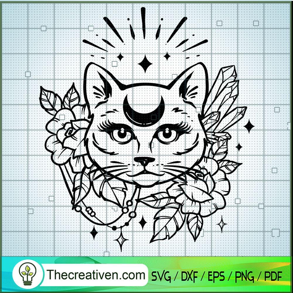 Mystic Cat Flower SVG Cut File for Cricut & Silhouette 1 Mystic Cat Flower SVG Cut File for Cricut & Silhouette