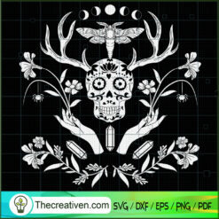Witch Skull and Moth SVG Cut File for Cricut & Silhouette