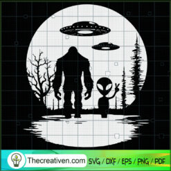 Bigfoot And Alien SVG, UFO SVG, Hiking With Alien SVG