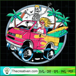 Surf Van with Crazy Skeleton SVG Cut File for Cricut