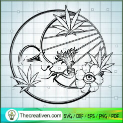Crescent Moon Smoke Weed SVG, Cannabis SVG, Leaf SVG