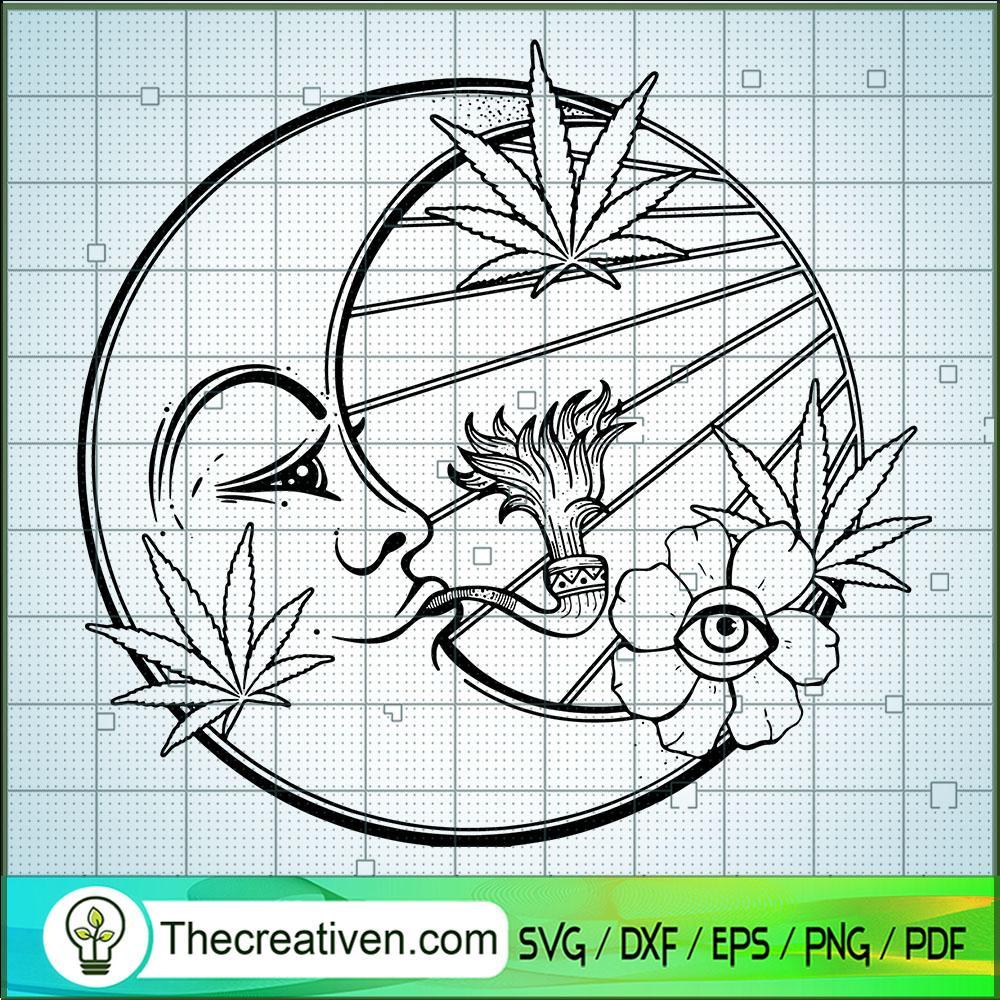 Crescent Moon Smoke Weed SVG, Cannabis SVG, Leaf SVG 1 60