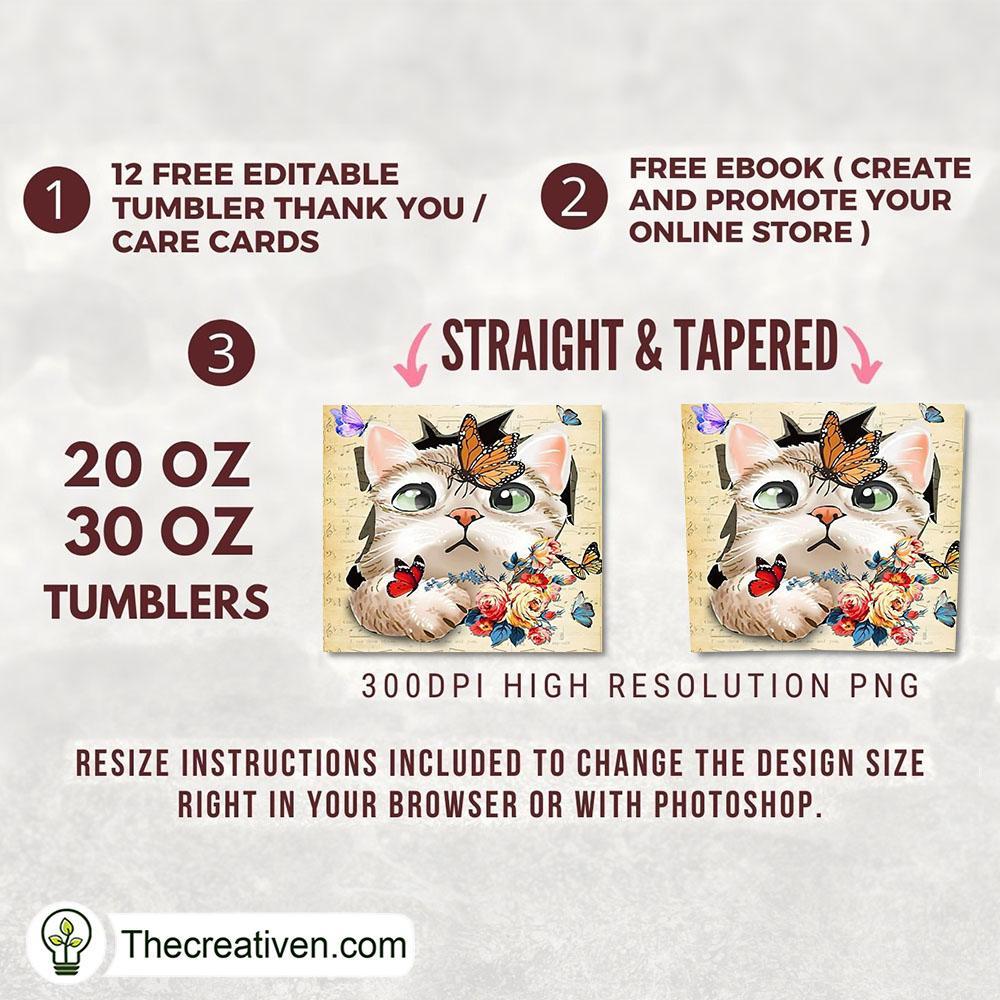 Cat Love Butterfly Full Tumbler Wrap Tumbler Wrap – Digital Download 2 Cat Love Butterfly Full Tumbler Wrap Tumbler Wrap – Digital Download - Image 2