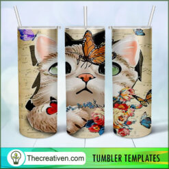 Cat Love Butterfly Full Tumbler Wrap Tumbler Wrap – Digital Download