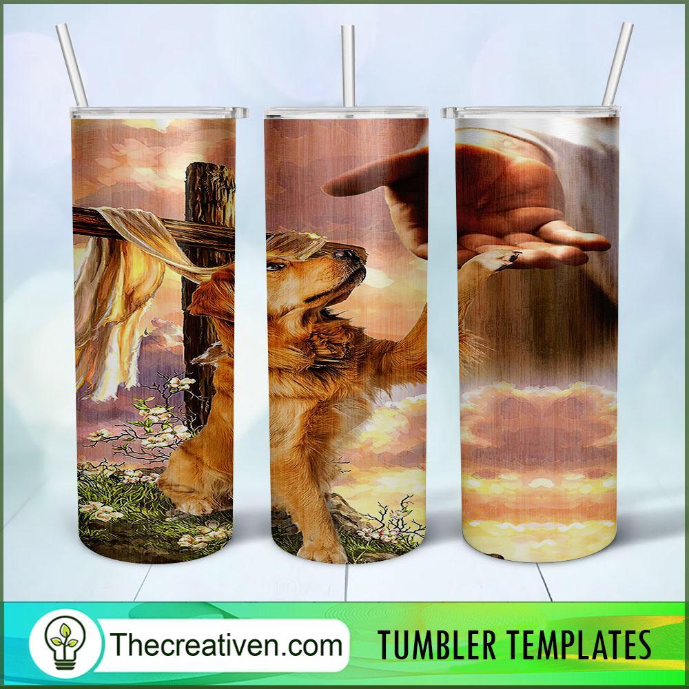 Jesus and Golden Retriever Full Tumbler Wrap, 20oz Skinny Straight, Skinny 20oz, PNG Digital File 1 50 copy 1