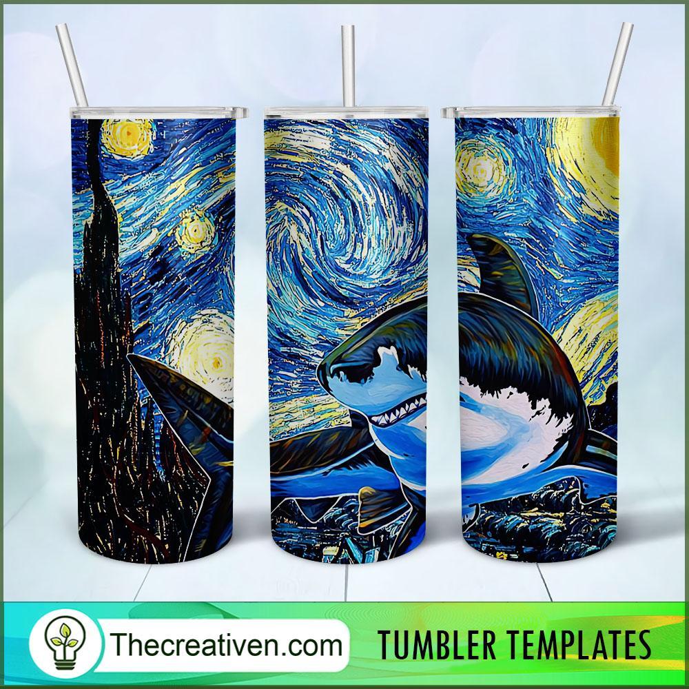 The Starry Night Shark Van Gogh Full Tumbler Wrap, 20oz Skinny Straight, Skinny 20oz, PNG Digital File 1 40 copy 2
