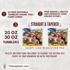 One Piece Straw Hat Pirates Full Tumbler Wrap, 20oz Skinny Straight, Skinny 20oz, PNG Digital File 3 skin 0050