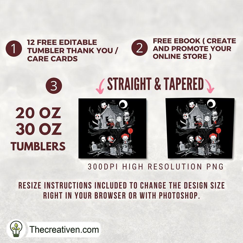 Horror Character Movie Squad Full Tumbler Wrap, 20oz Skinny Straight, Skinny 20oz, PNG Digital File 2 skin 0011