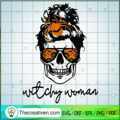 Witchy Woman SVG, Skull Messy Bun SVG, Halloween SVG