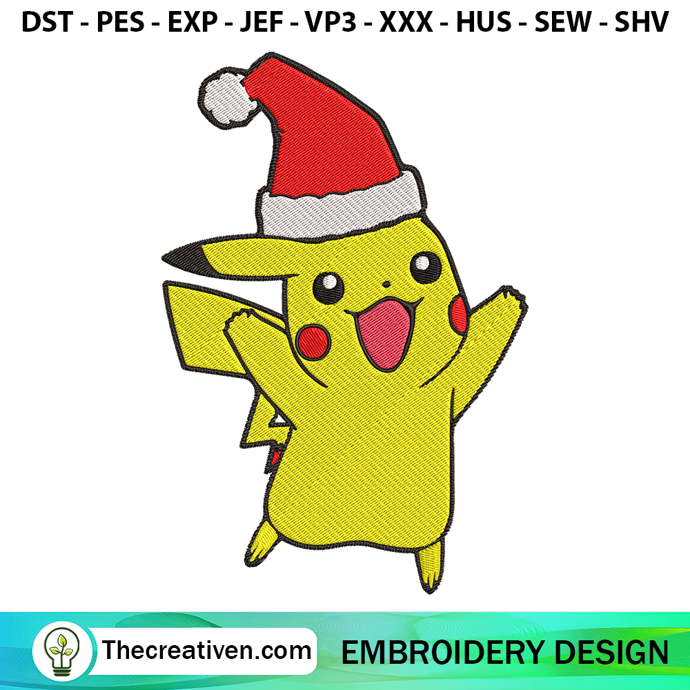 Pikachu Christmas Happy Designs, Christmas Machine Embroidery Design 5 Pikachu Christmas Happy Design